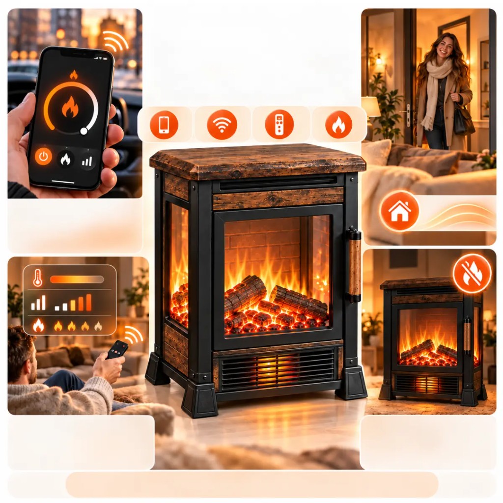 Thermora™ z regulowanym płomieniem LED 3D — aplikacja, WiFi i pilot IR